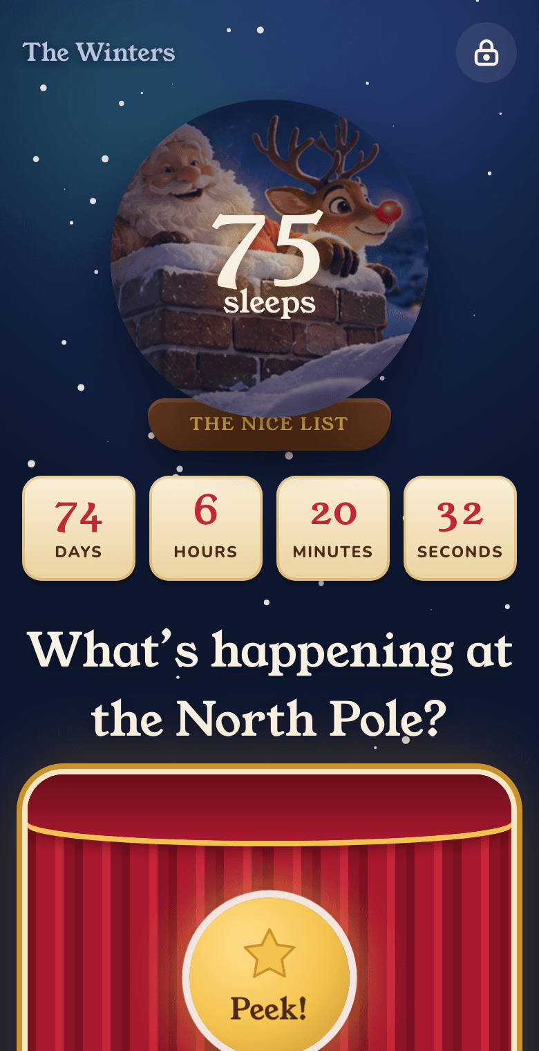 The snow globe countdown on the home screen